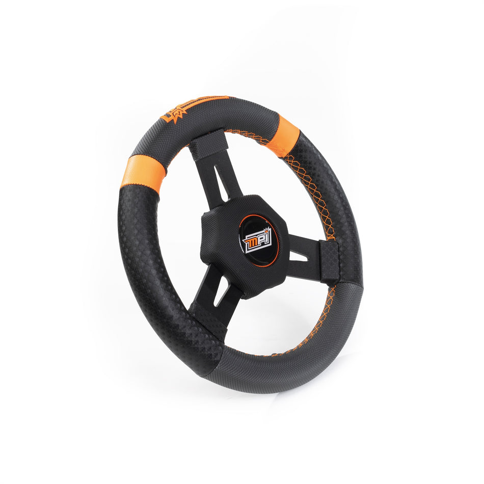 MPI Quarter Midget Steering Wheel - 11" Diameter - 3-Spoke - 1-1/4" Dish - Synthetic Grip - Black