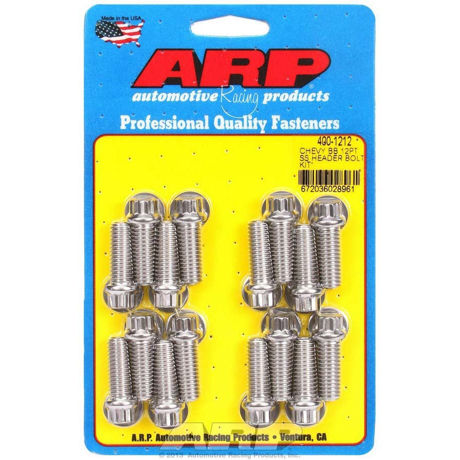 ARP Header Bolt - 3/8-16 in Thread - 1 in Long - 12 Point Head - Polished - Big Block Chevy - Set of 16