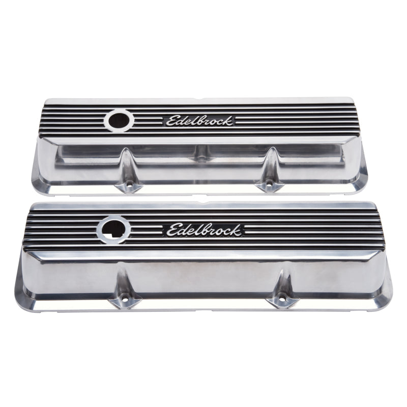 Edelbrock Elite II Valve Covers Short Breather Hole Edelbrock Logo - Aluminum