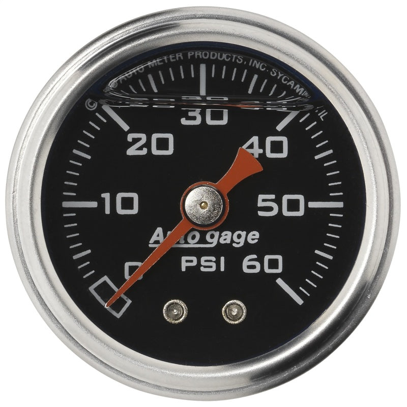 Auto Meter Auto Gage 0-60 psi Pressure Gauge - Mechanical - Analog - 1-1/2 in Diameter - Liquid Filled - 1/8 in NPT Port - Black Face