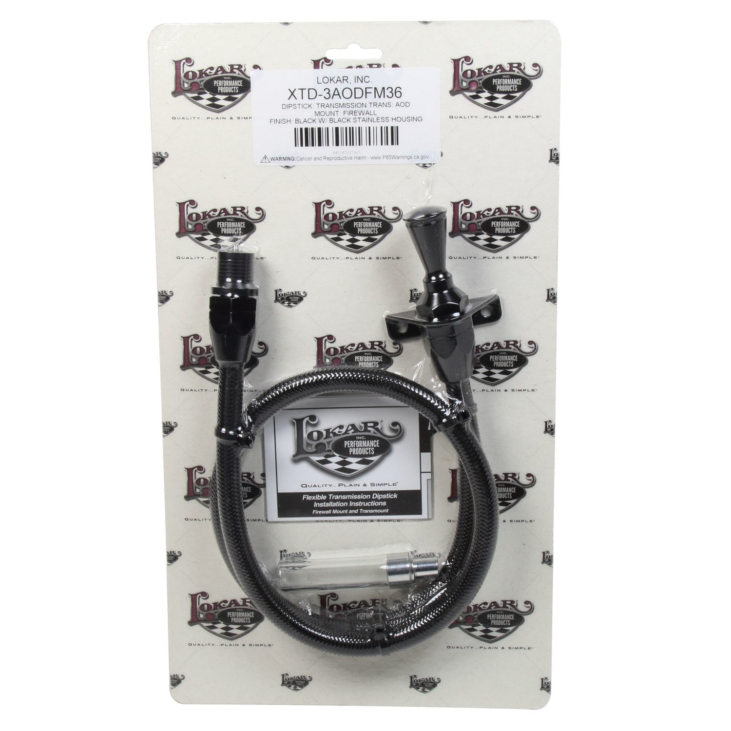 Lokar Hi-Tech Transmission Dipstick - Firewall Mount - Flexible - Braided Stainless Housing - Black - AOD