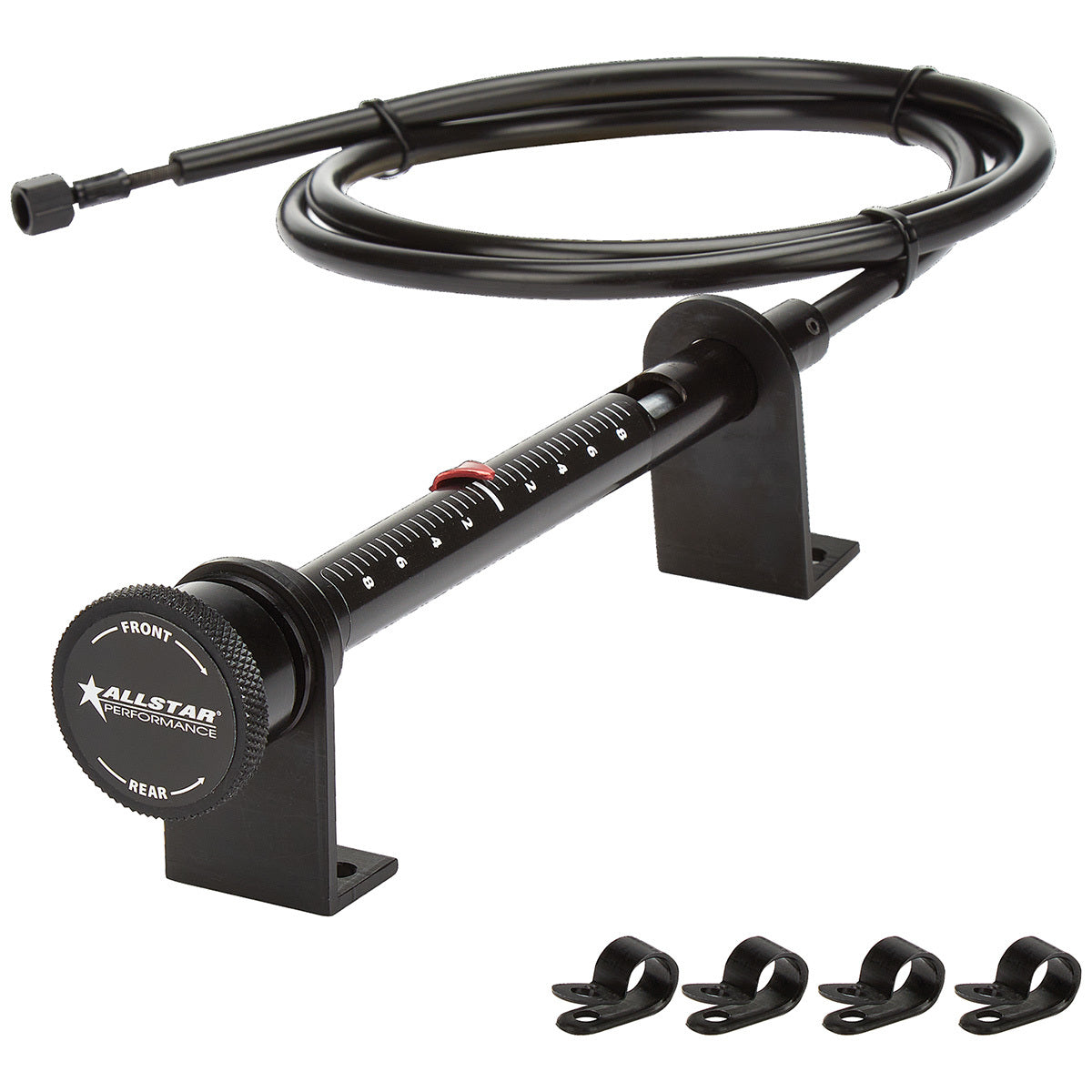 Allstar Performance Short Remote Brake Bias Adjuster - 3/8-24 in Thread - 5 ft Cable/Housing - Knob Adjuster - Black