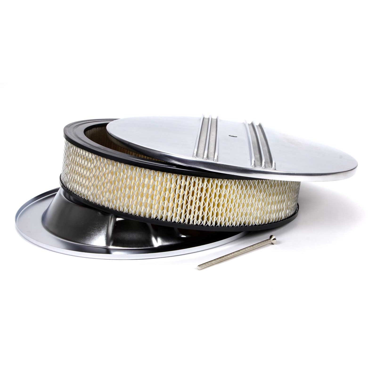 Racing Power Finned Round Air Cleaner Assembly 14" Round 3" Element 5-1/8" Carb Flange - Drop Base