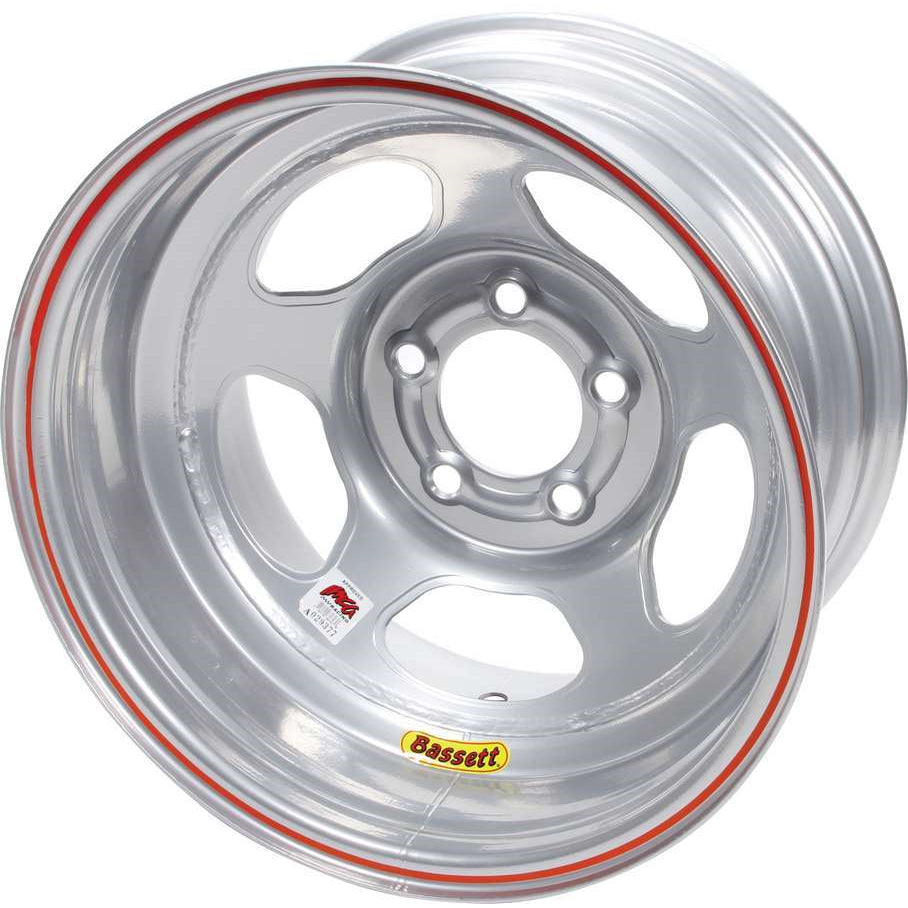 Bassett IMCA Inertia Wheel - 15" x 8" - 5 x 5" - Silver - 2" Back Spacing - 19 lbs.