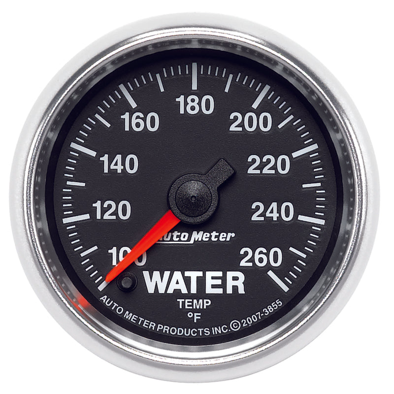 Auto Meter GS 100-260 Degree F Water Temperature Gauge - Electric - Analog - Full Sweep - 2-1/16 in Diameter - Black Face