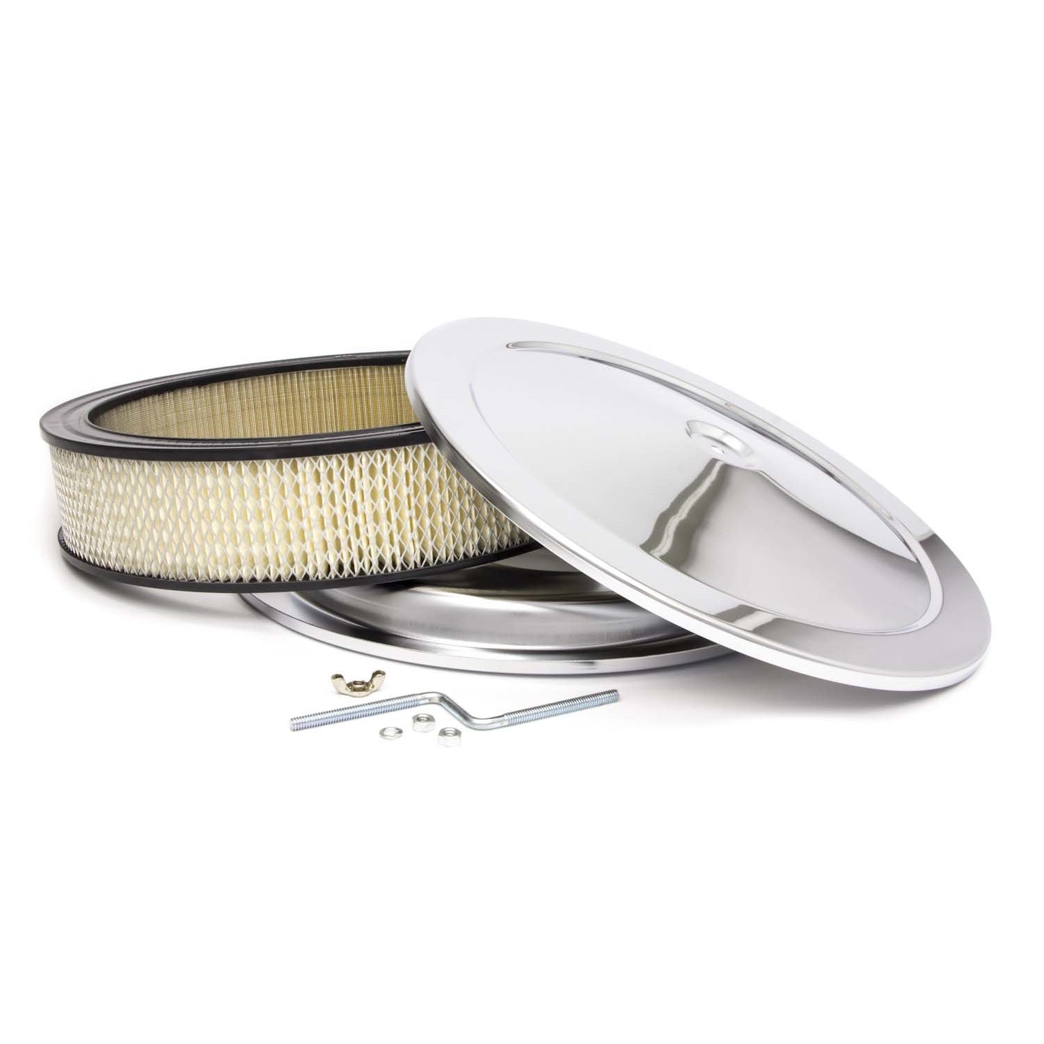 Racing Power Muscle Car Air Cleaner Assembly - 14 in Round - 3 in Element - 5-1/8 in Carb Flange - Drop Base - Chrome R5195