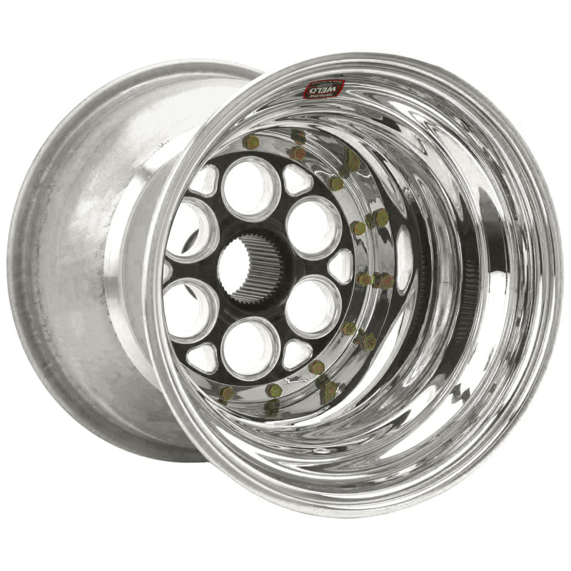 Weld Magnum Sprint Spline Wheel - 15" x 17" - 42 Spline - 7" Back Spacing - Polished - Black Center - Outer Bead-Loc w/ Cover