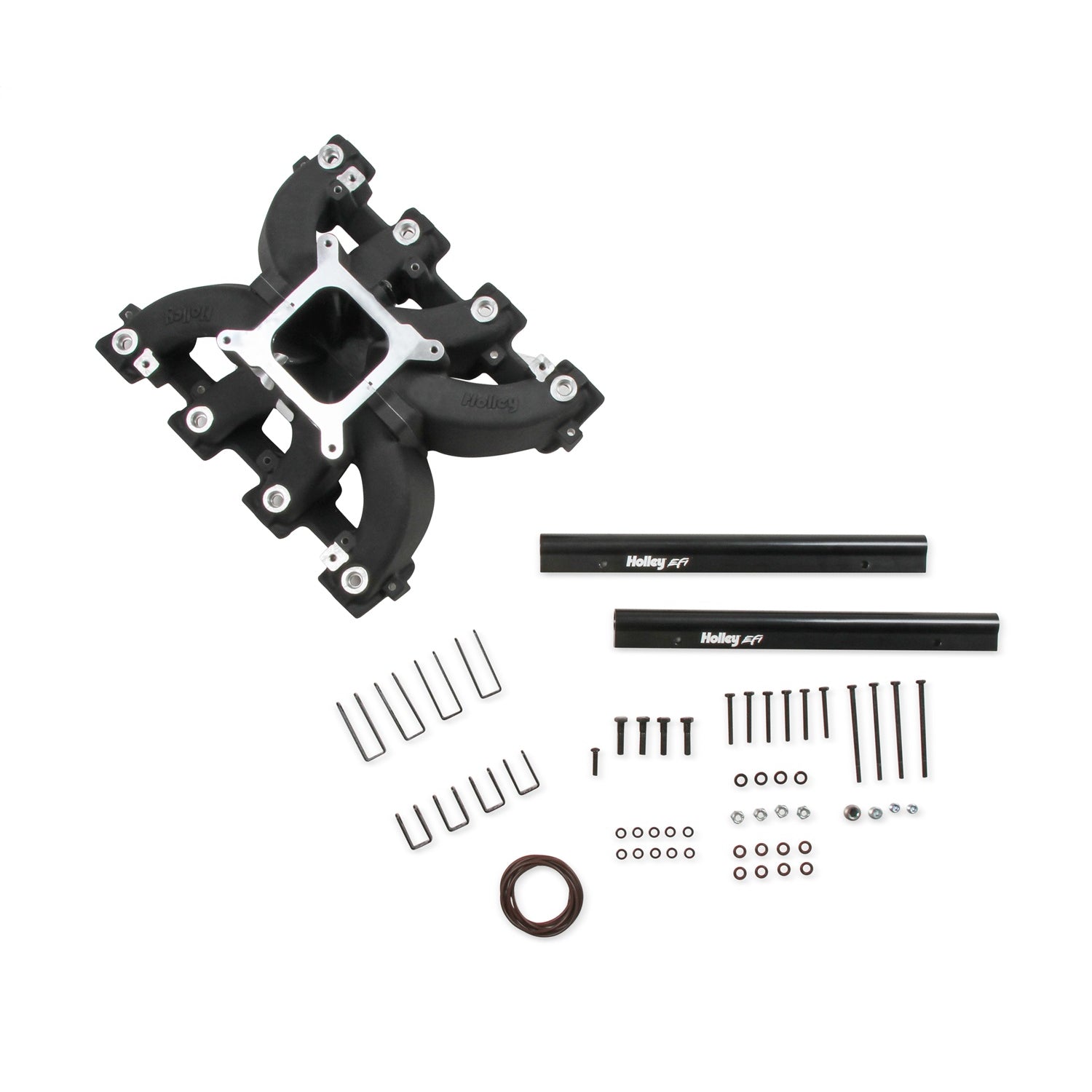 Holley Single-Plane EFI Split Design Race Intake Manifold - Square Bore - Single Plane - Aluminum - Black - GM LS-Series