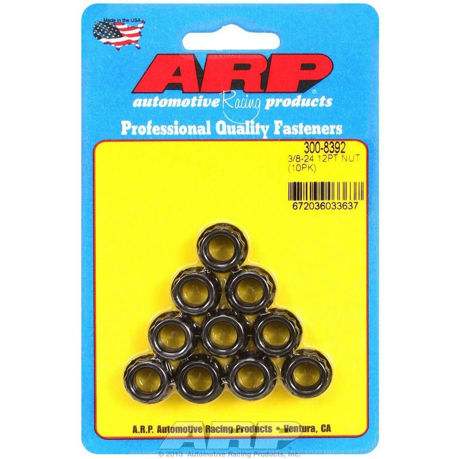 ARP 3/8-24 in Thread Nut - 1/2 in 12 Point Head - Chromoly - Black Oxide - Universal - Set of 10 300-8392