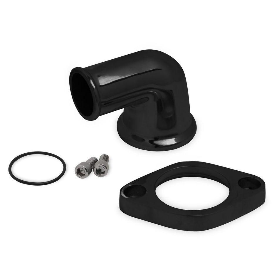 Weiand Aluminum Chevy V8 Water Outlet - 90 - Painted Black