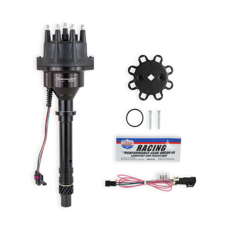 Holley HyperSpark Distributor - Hall Effect - Computer-Controlled Advance - HEI Style Terminal - Black - Chevy V8
