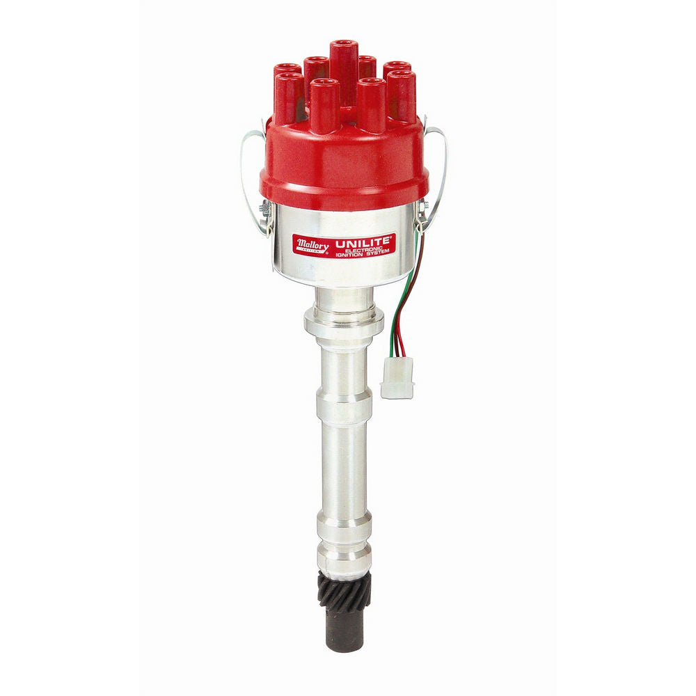 Mallory 37 Series Unilite Distributor - Optical Pickup - Mechanical Advance - Socket Style - R/H Rotation - Red - Chevy V8