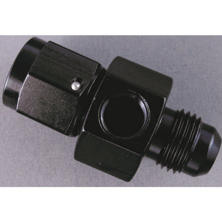 Fragola Aluminum Gauge Adapter - Black -06 AN Male x -06 AN Female - 1/8" NPT Port On Side