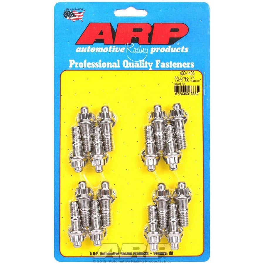 ARP Header Stud - 3/8 in Diameter - 1.67 in Long - 12 Point Nuts - Polished - Big Block Chevy - Set of 16