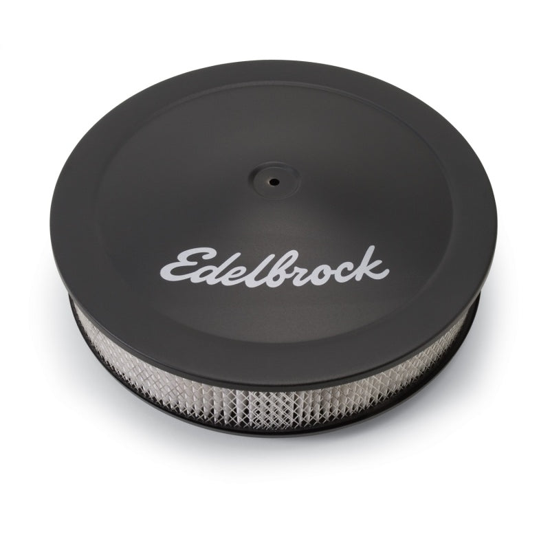 Edelbrock Pro-Flo Air Cleaner Assembly - 14 in Round - 3.75 in Tall - 5-1/8 in Carb Flange - Drop Base - Black Powder Coat
