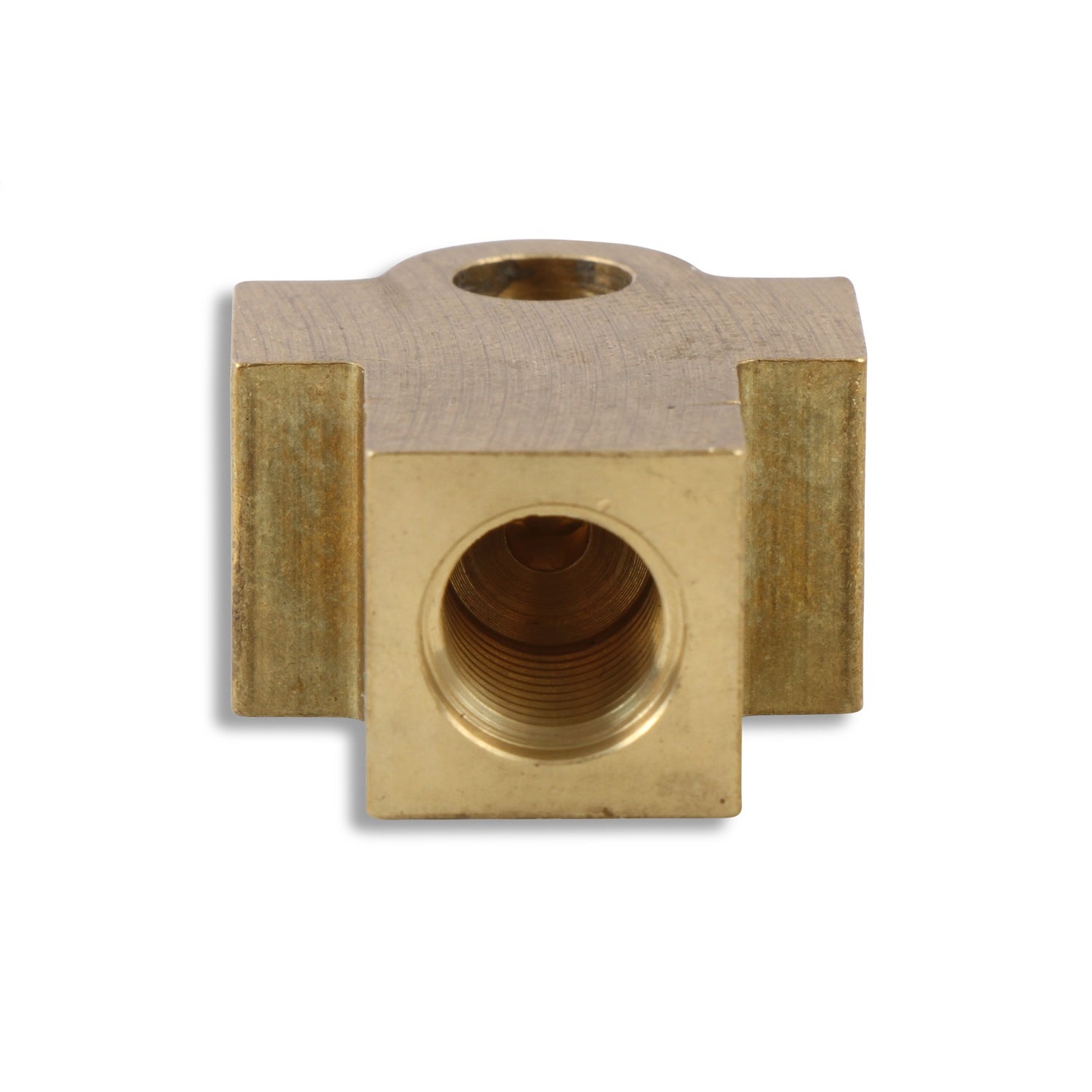 Earl's Brass Tee Adapter - 3/8-24 I.F. On Sides, 3/8-24 Straight Thread On Branch, 1/4" Mounting Hole
