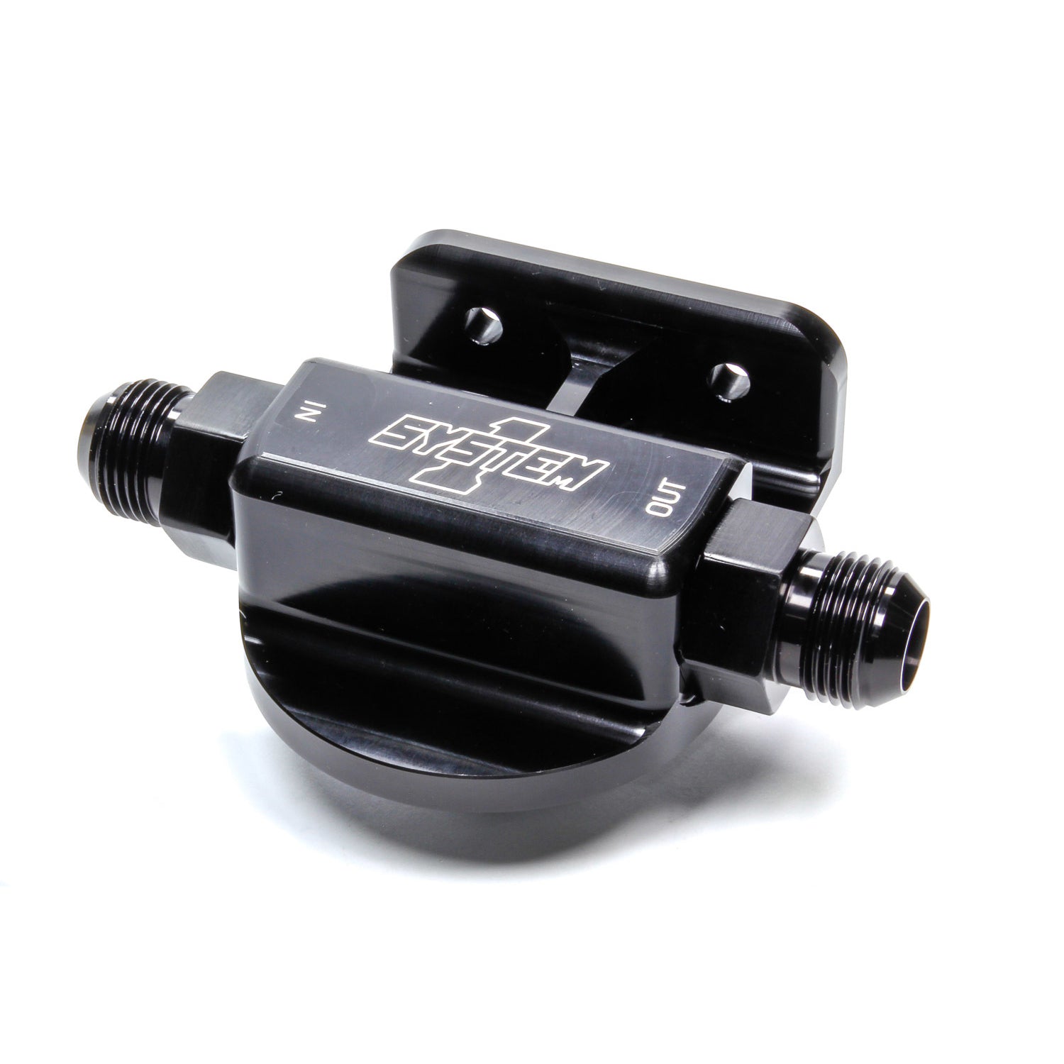 System 1 Remote Single Oil Filter Mount - 1-12" Thread - 12 AN Male Inlet - 12 AN Male Outlet - Bolt-On - Side Ports - Black