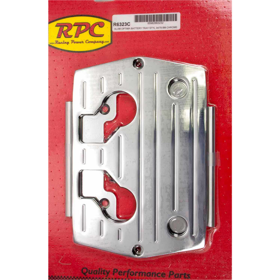 Racing Power Ball Milled Battery Tray Aluminum Chrome Optima Blue/Red/Yellow Top Batteries - Type 34/78