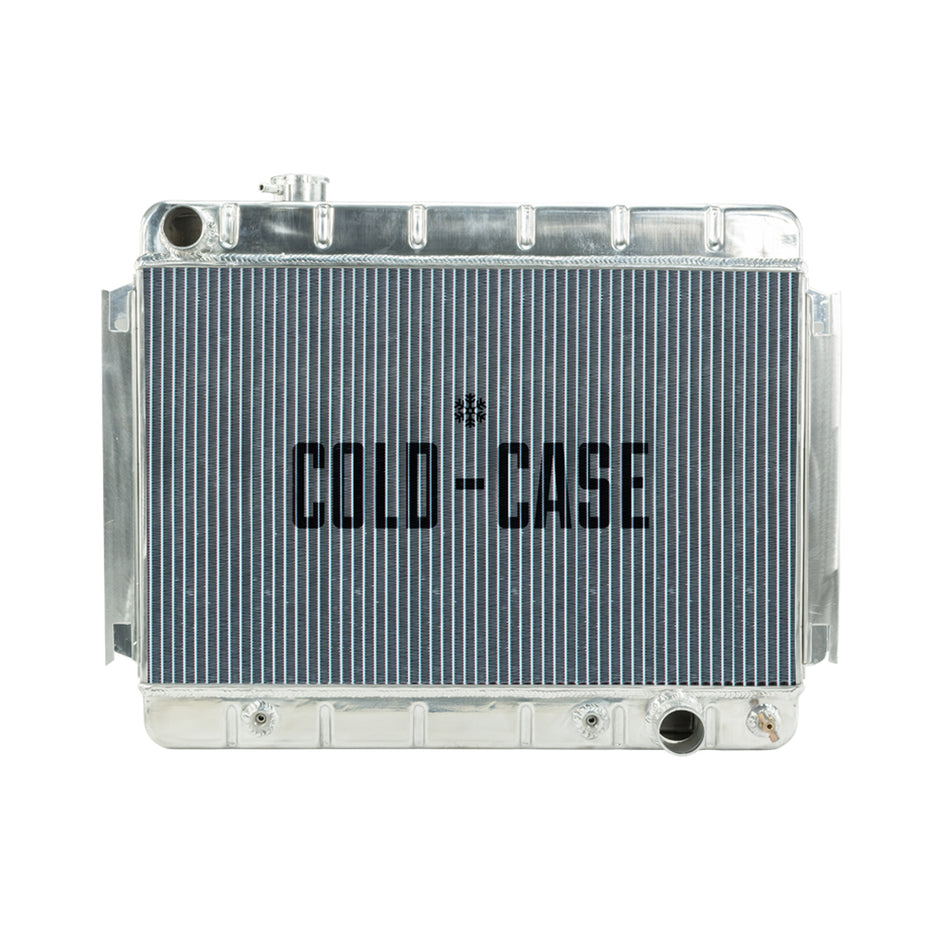 Cold-Case Aluminum Radiator - 27.75" W x 20.5" H x 3" H x 3" D - Driver Side Inlet - Passenger Side Outlet - Polished - Automatic - GM A-Body 1966-67