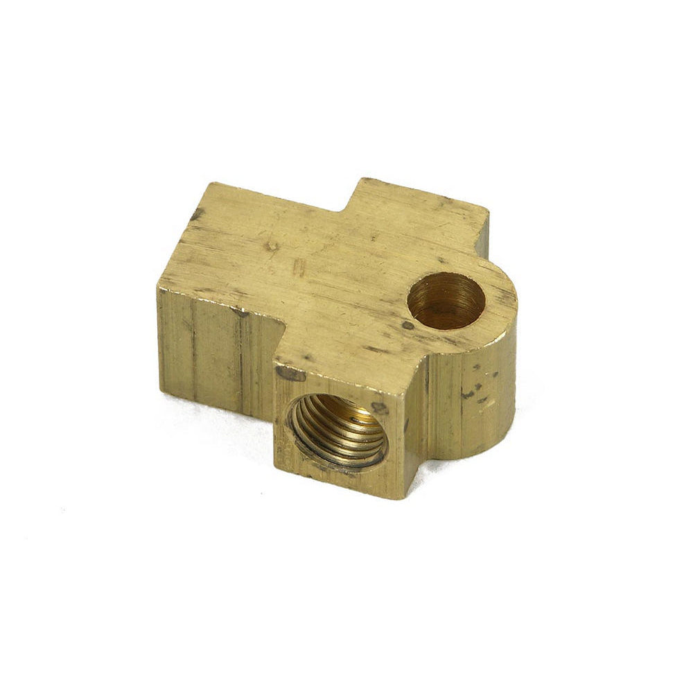 Earl's Brass Tee Adapter - 3/8-24 I.F. On Sides, 3/8-24 Straight Thread On Branch, 1/4" Mounting Hole