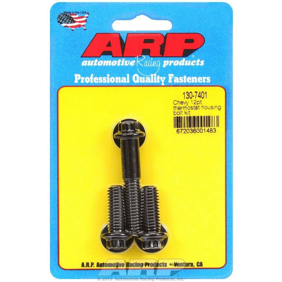 ARP Thermostat Housing Bolt Kit - 1.000/2.000" Long - 12 Point Head - Chromoly - Black Oxide - Chevrolet