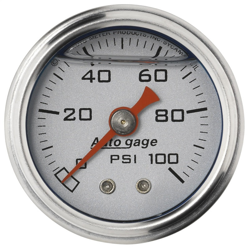 Auto Meter Auto Gage 0-100 psi Pressure Gauge - Mechanical - Analog - 1-1/2 in Diameter - Liquid Filled - 1/8 in NPT Port - Silver Face