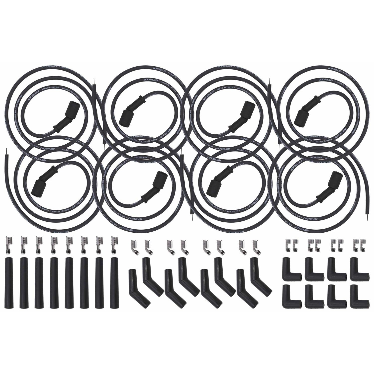 ICT Billet Spiral Core Spark Plug Wire Set - 8 mm - Black - Factory Style Boots/Terminals - GM LS-Series/Gm GenV LT-Series