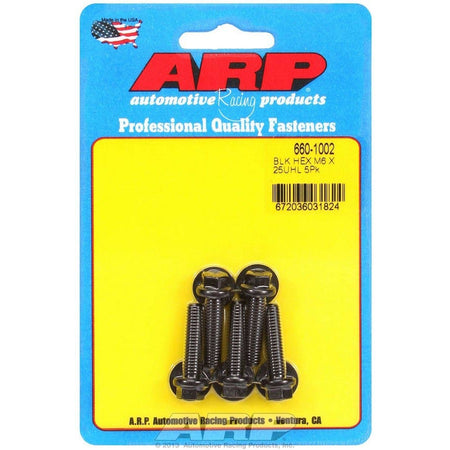 ARP Hex Head Bolt - 6 mm x 1.00 in Thread - 25 mm Long - 8 mm Head - Chromoly - Black Oxide (Set of 5)