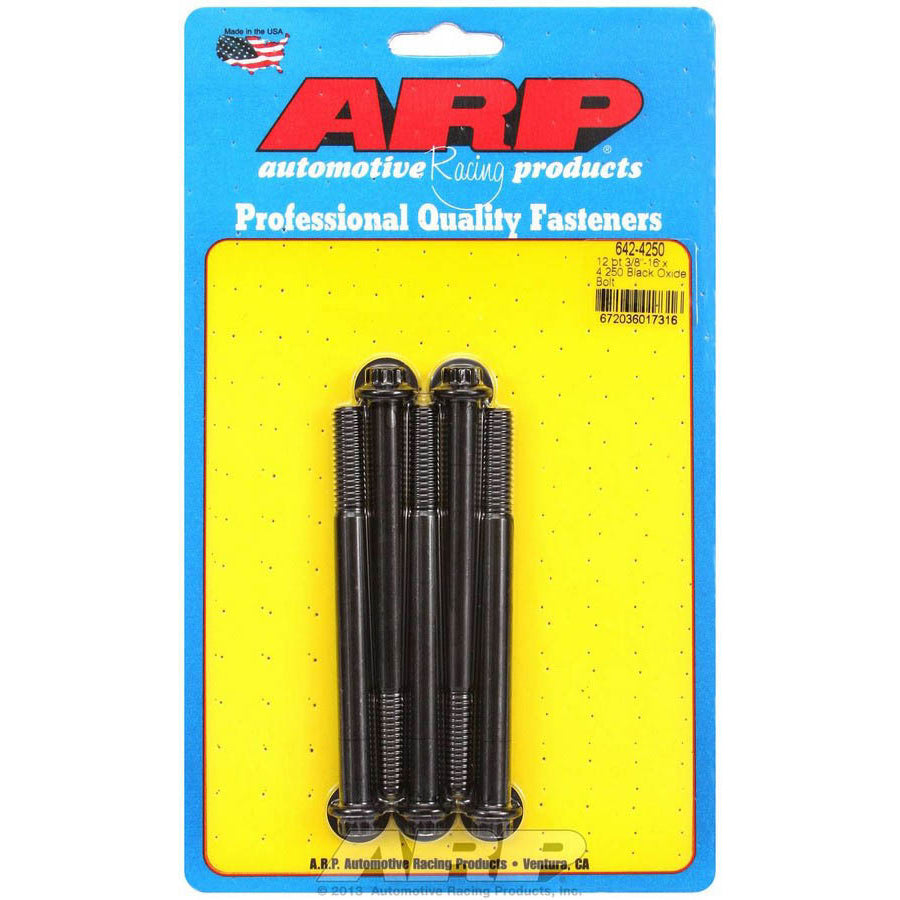 ARP Hex Head Bolt - 3/8-16 in Thread - 4.250 in Long - 3/8 in 12 Point Head - Chromoly - Black Oxide (Set of 5)