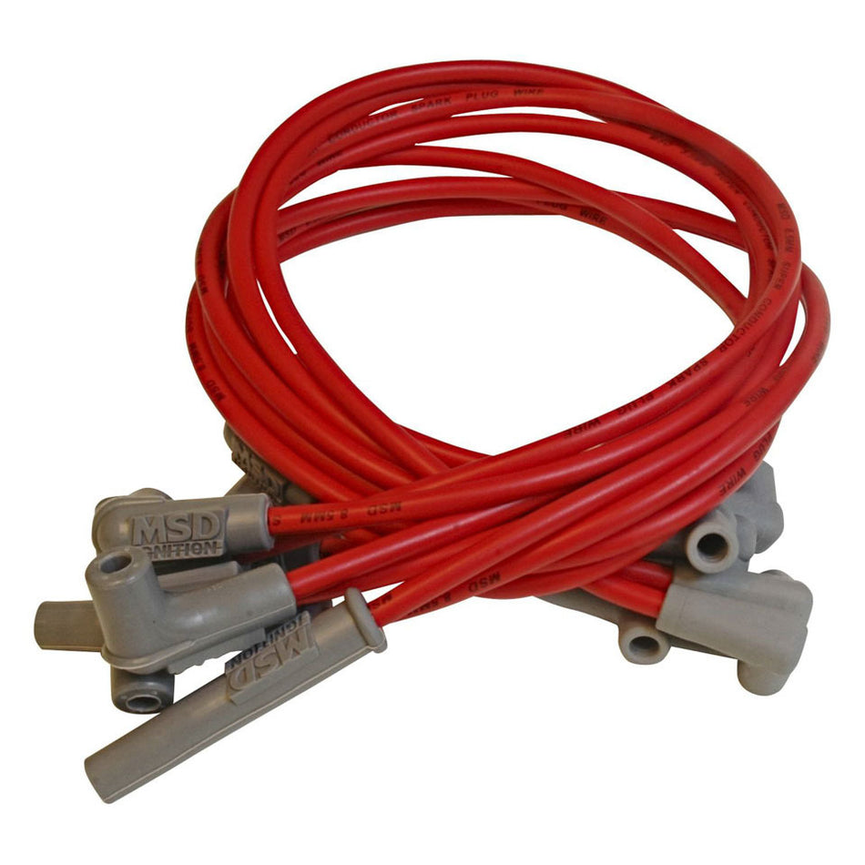 MSD Super Conductor Spiral Core 8.5 mm Spark Plug Wire Set - Red - Factory Style Boots / Terminals - GM V6