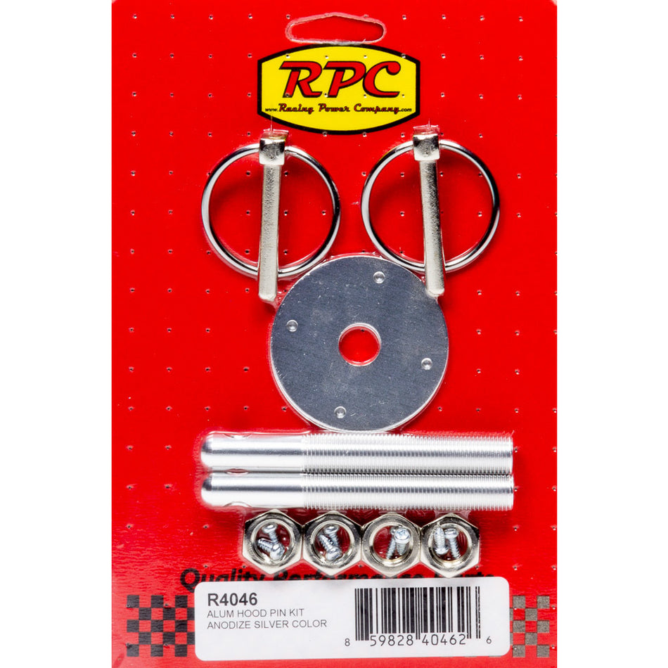 Racing Power Aluminum Hood Pin Kit Anodized Silver