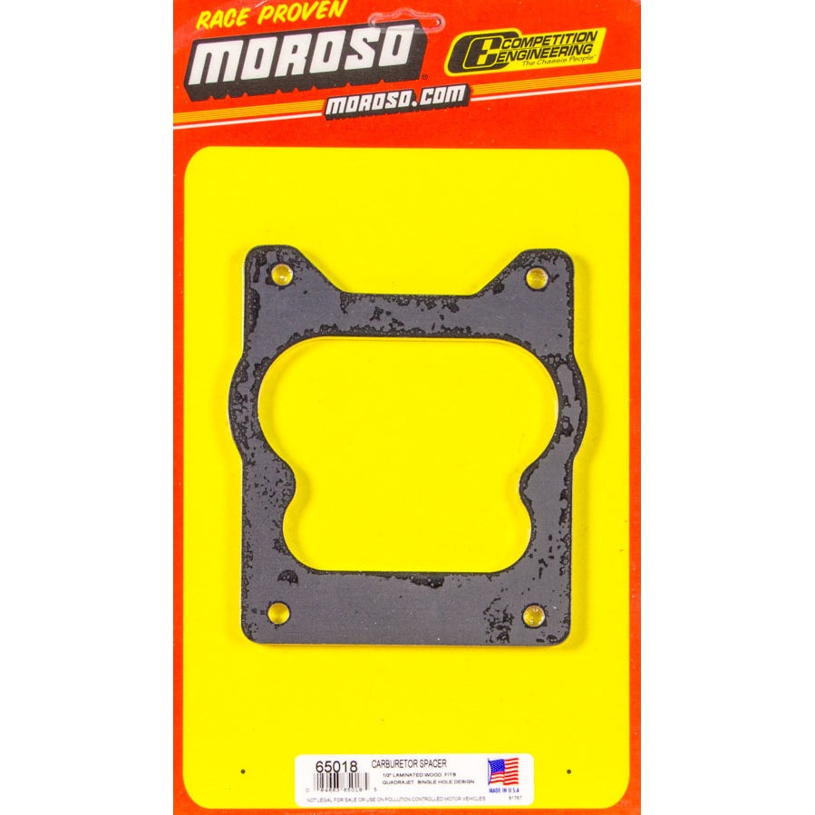 Moroso 1/2" Wood Carburetor Spacer - 1/2" Single Hole - Fits Quadrajet Carburetors