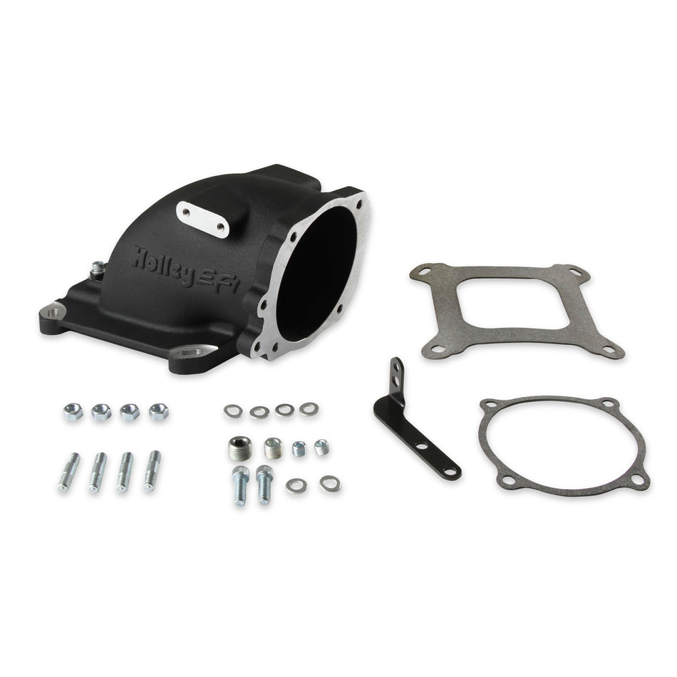 Holley EFI Throttle Body Adapter - Elbow - Aluminum - Black - Ford 105 mm Throttle Body to Square Bore Mounting Flange