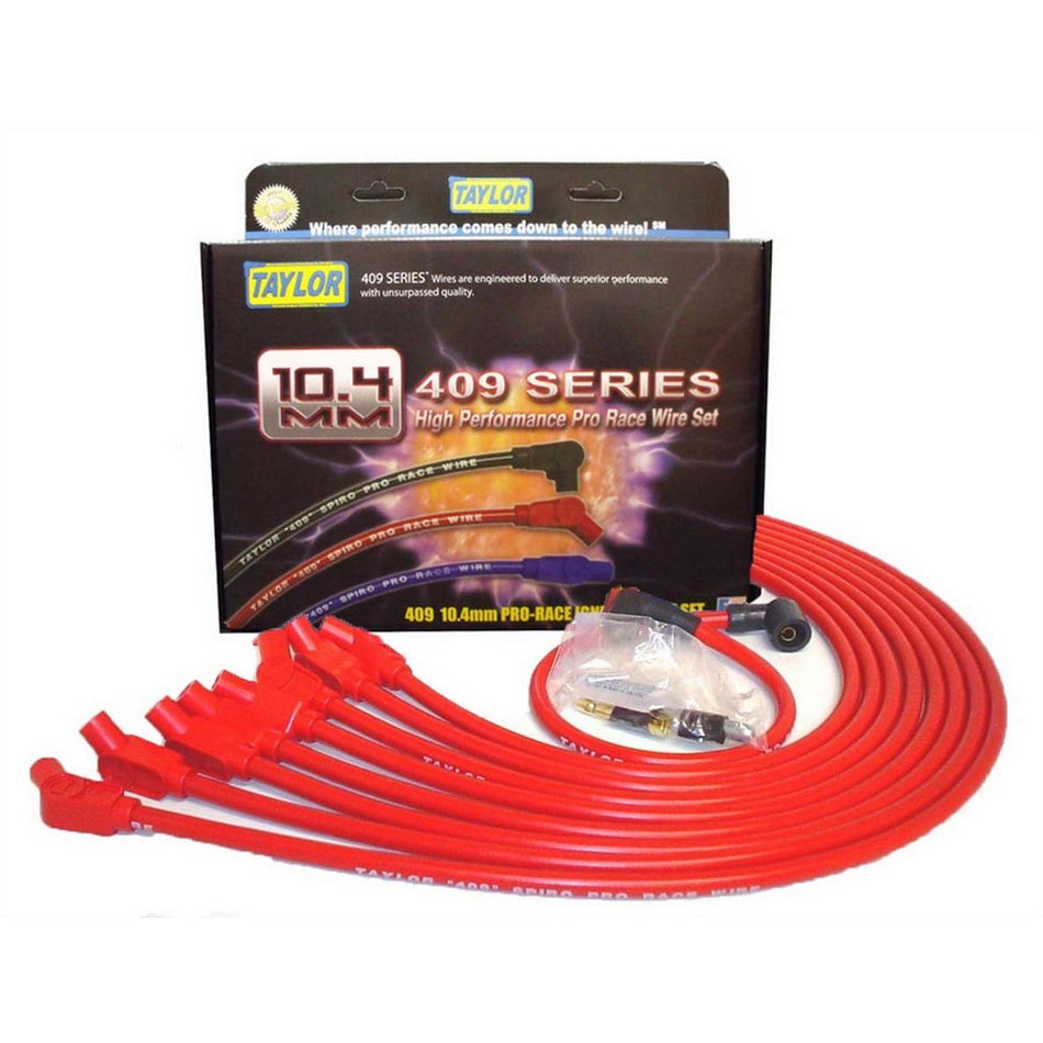 Taylor Cable Products 409 Pro Race Spark Plug Wire Set Spiral Core 10.4 mm Red - 135 Degree Plug Boots