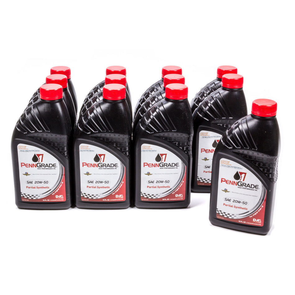 PennGrade 1® Partial Synthetic SAE 20W-50 High Performance Oil - Case of 12 - 1 Quart Bottles