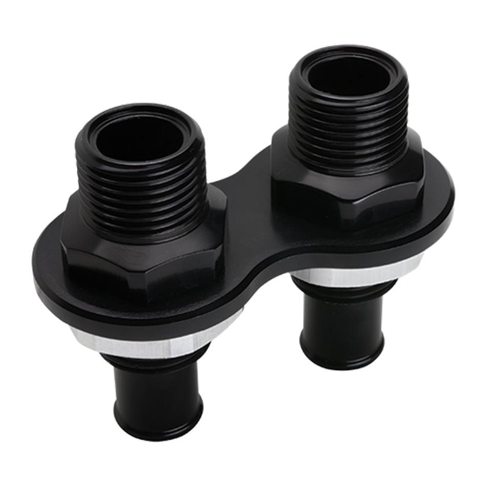 Billet Specialties Heater Bulkhead Plate - 2 Port - 5/8" Hose Barb to 10 AN Male - Billet Aluminum - Black Anodize