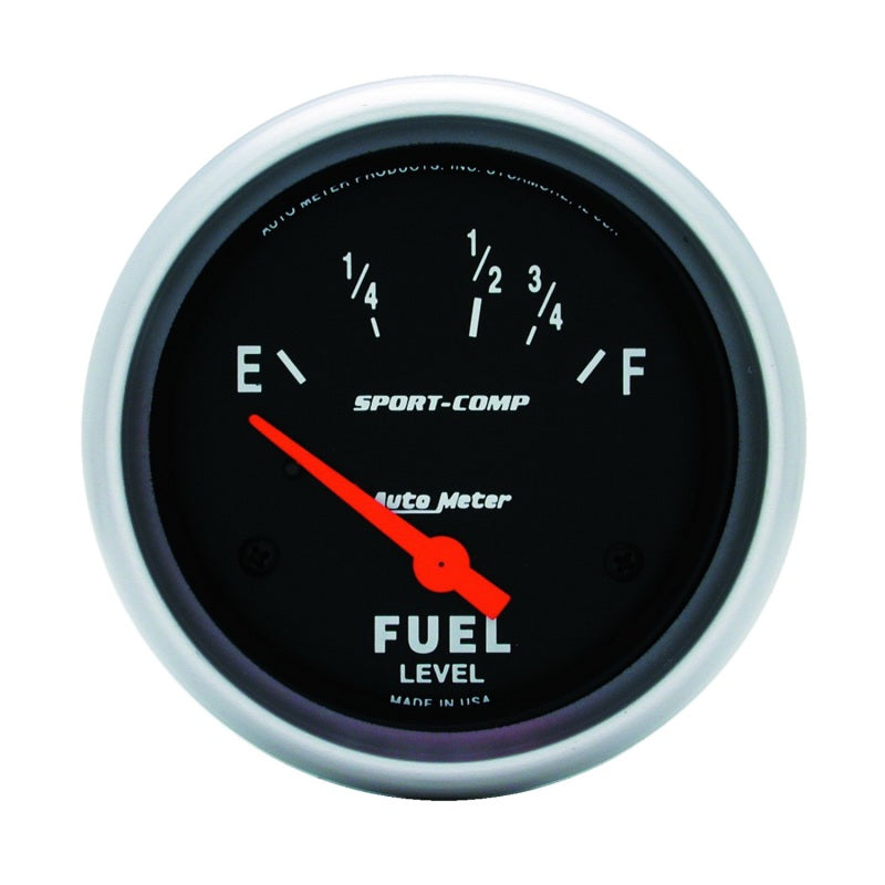 Auto Meter Sport-Comp 16-158 ohm Fuel Level Gauge - Electric - Analog - Short Sweep - 2-5/8 in Diameter - Black Face