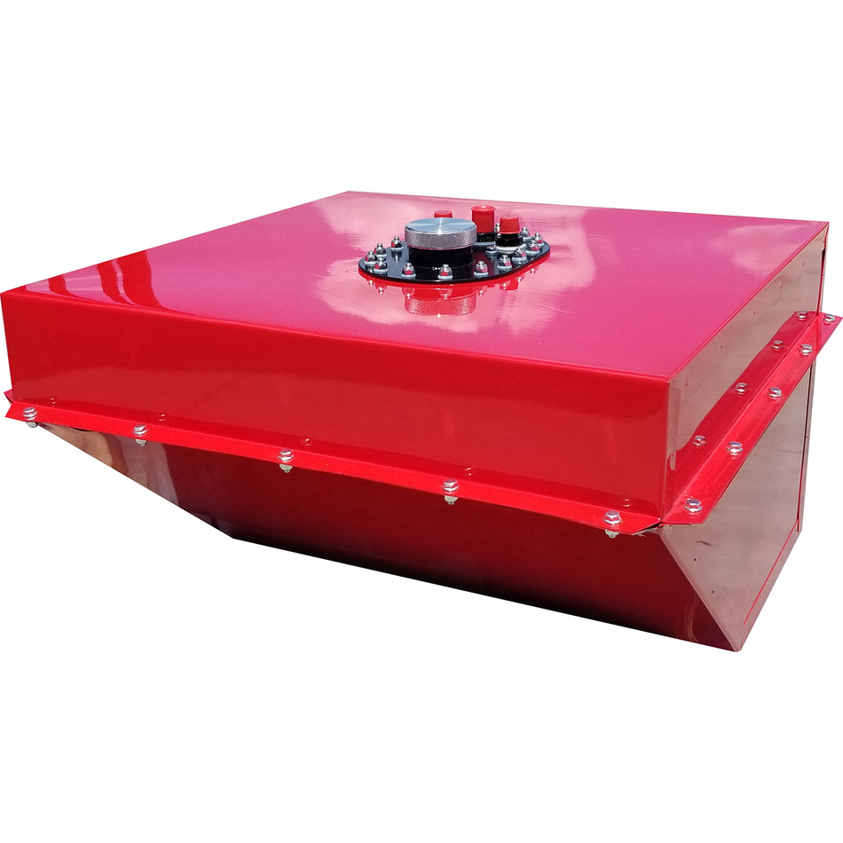RCI Circle Track Wedge 22 Gallon Fuel Cell and Can - 23 x 25 x 17 in Tall - 10 AN Male Outlet - 8 AN Male Return - 8 AN Male Vent - Red