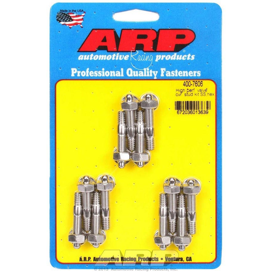 ARP Stainless Steel Valve Cover Stud Kit - Hex - Cast Aluminum Covers - 1/4"-20 Thread - Set of 12