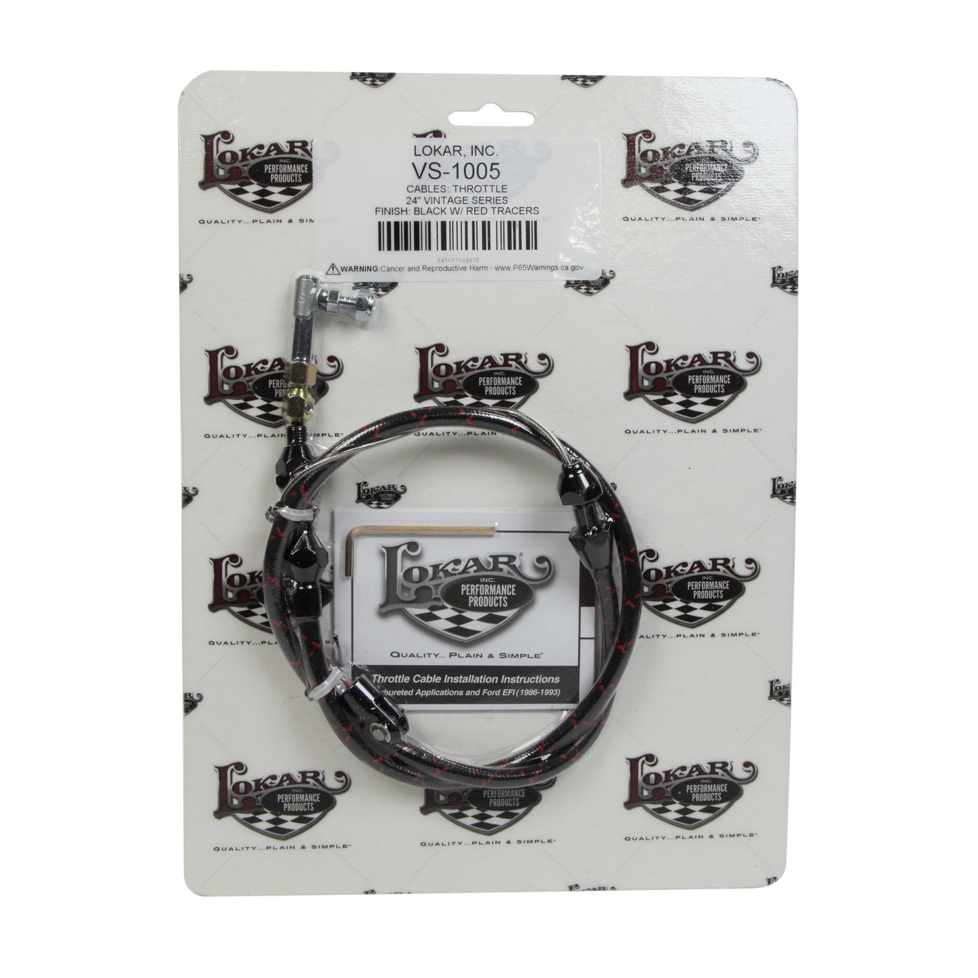 Lokar Vintage Series Throttle Cable - 2 Ft. Long - Woven Cotton - Black / Red