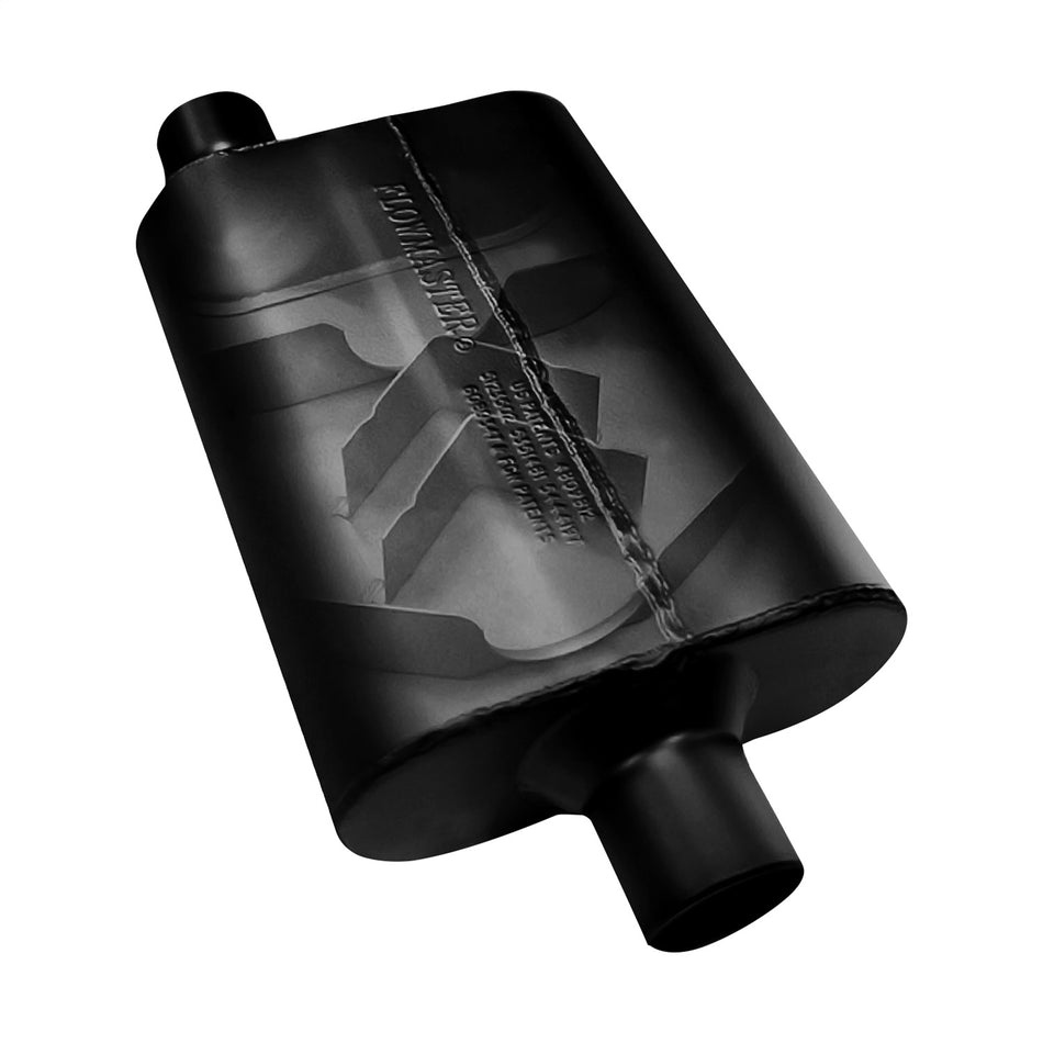 Flowmaster Super 44 Muffler - Dual 2-1/2 in Inlets - Dual 2-1/2 in Outlets - 13 x 9-1/2 x 4 in Oval Body - 19 in Long - Black
