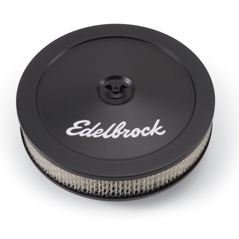 Edelbrock Pro-Flo Air Cleaner Assembly - 10 in Round - 3.5 in Tall - 5-1/8 in Carb Flange - Raised Base - Black Powder Coat