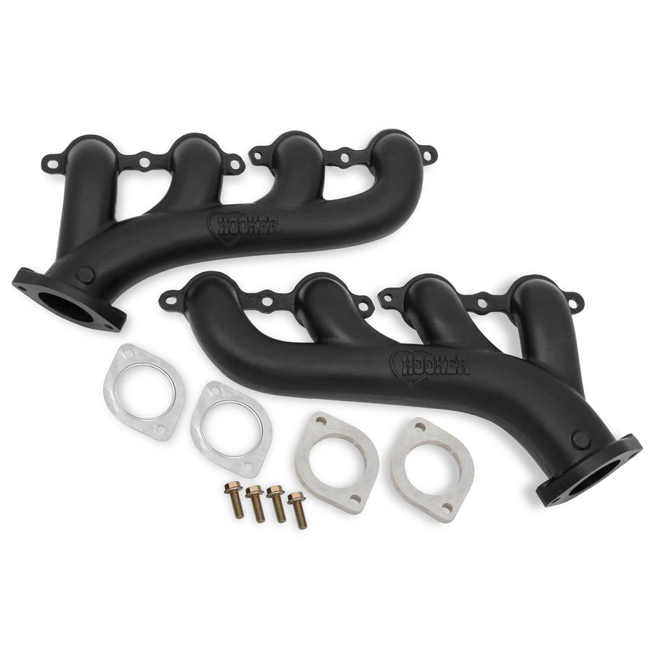 Hooker LS Cast Exhaust Manifold - 2-1/2 in Outlet - Ductile  - Black Ceramic - GM LS-Series - Pair