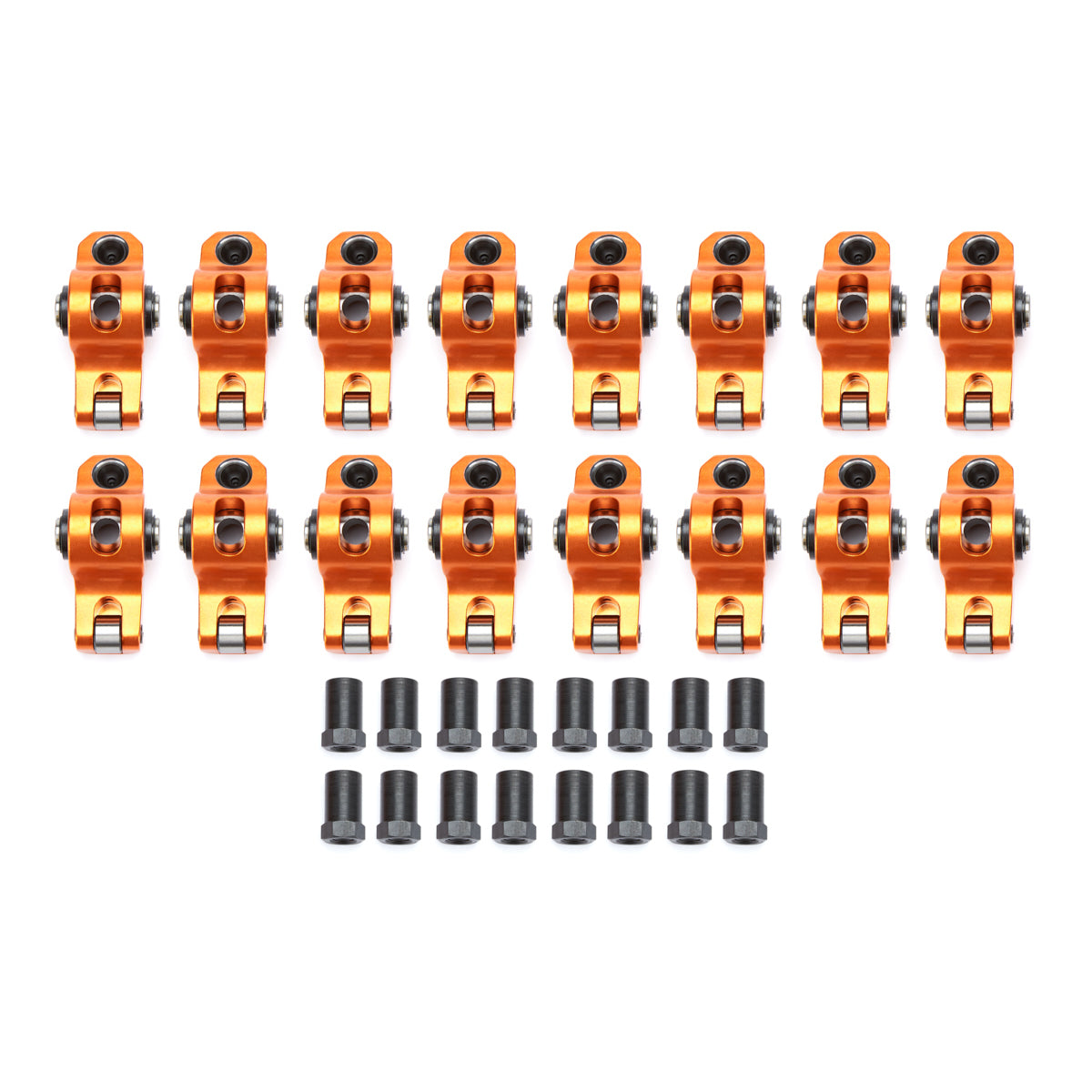 Harland Sharp Original Roller Rocker Arm - 3/8 in Stud Mount - 1.50 Ratio - Orange - Small Block Chevy (Set of 16)