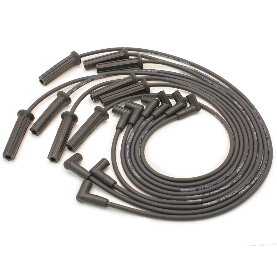 PerTronix Magx2 Spiral Core 8 mm Spark Plug Wire Set - Black - Straight Plug Boots - HEI Style Terminal - GM V8