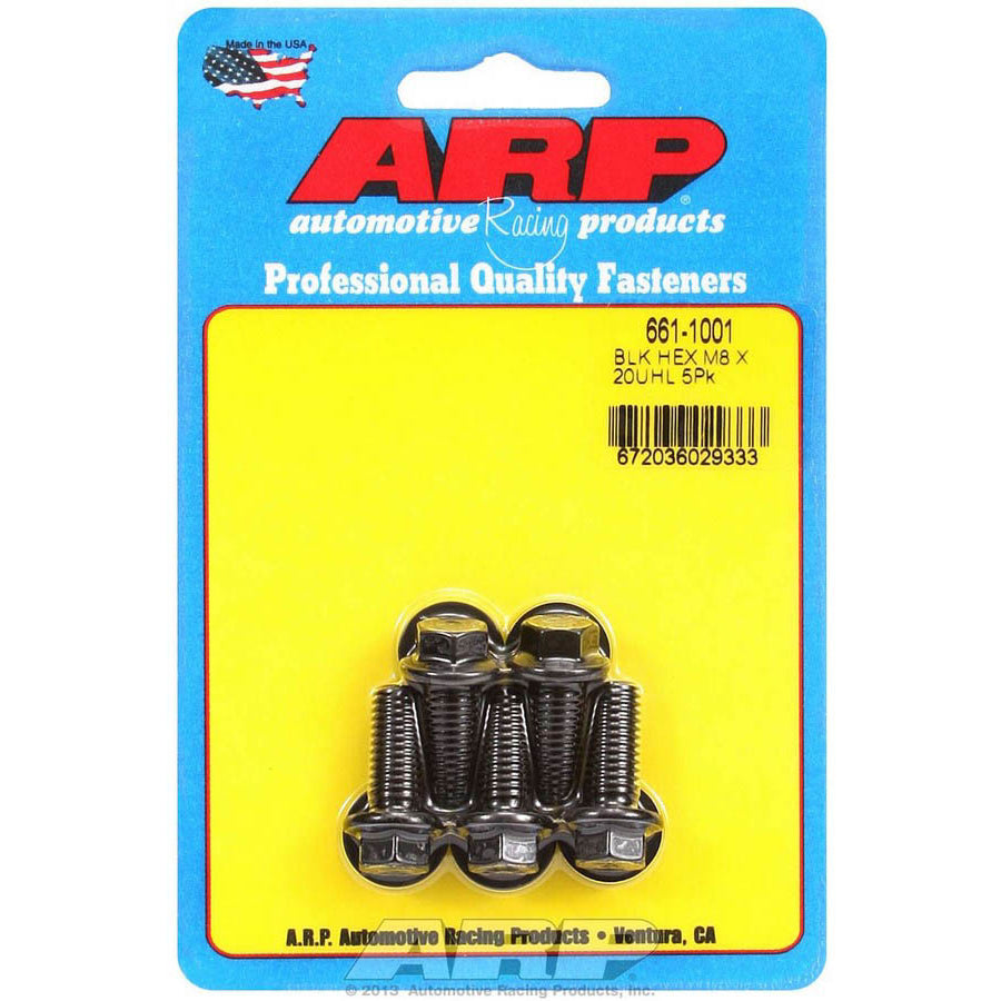 ARP Hex Head Bolt - 8 mm x 1.25 in Thread - 20 mm Long - 10 mm Head - Chromoly - Black Oxide (Set of 5)