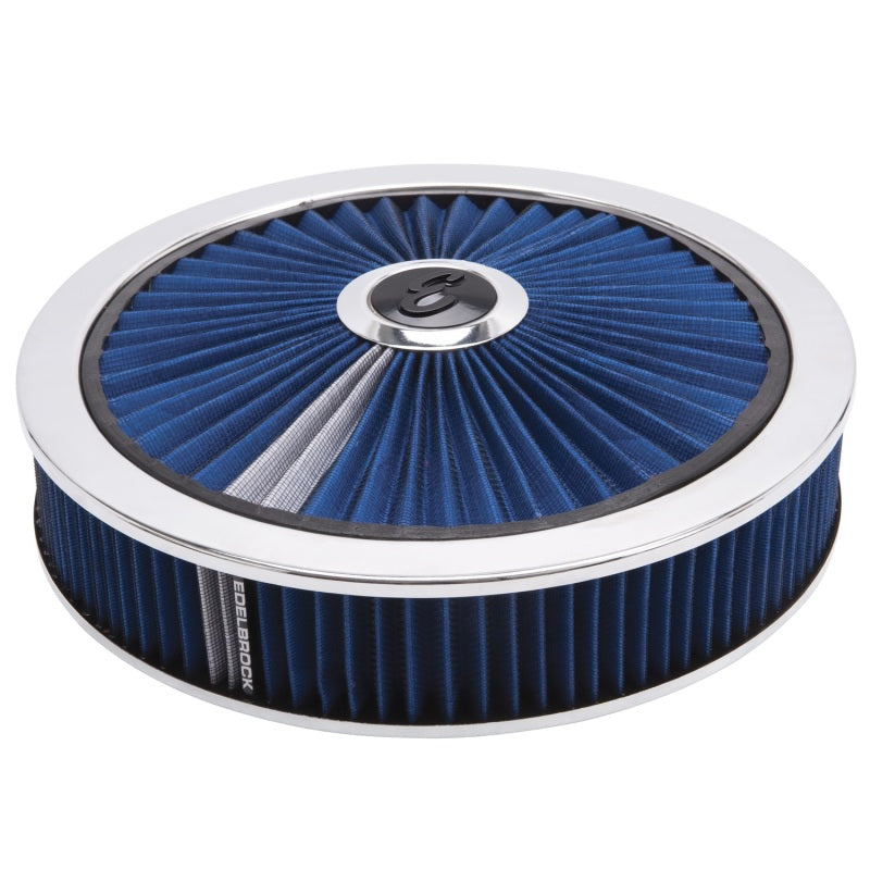 Edelbrock Pro-Flo Air Cleaner Assembly 14" Round 3" Tall 5-1/8" Carb Flange - Blue Cotton