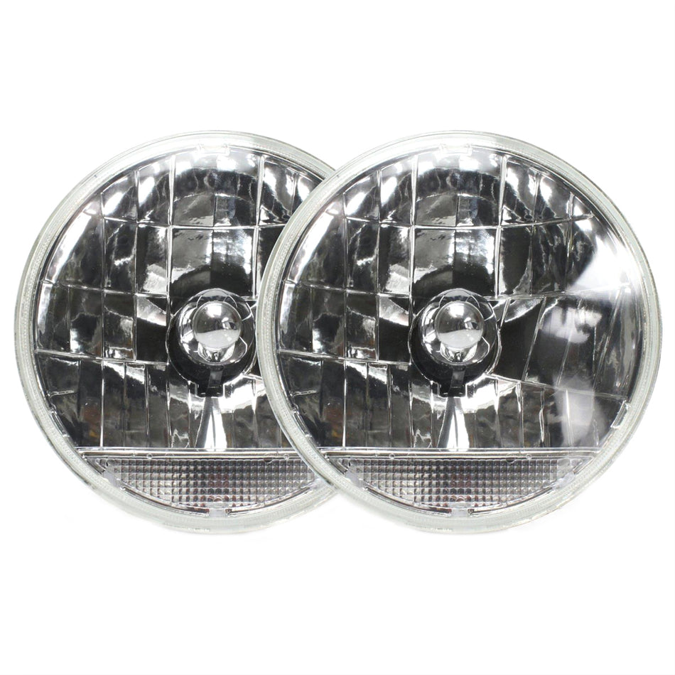 Auto-Loc Snake-Eye 7 in OD Headlight - H4 Bulb - Clear Turn Signal - Glass/Steel (Pair)
