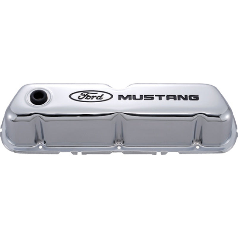 Ford Racing Tall Valve Cover - Baffled - Breather Hole - Ford Mustang Logo - Chrome - Small Block Ford (Pair)