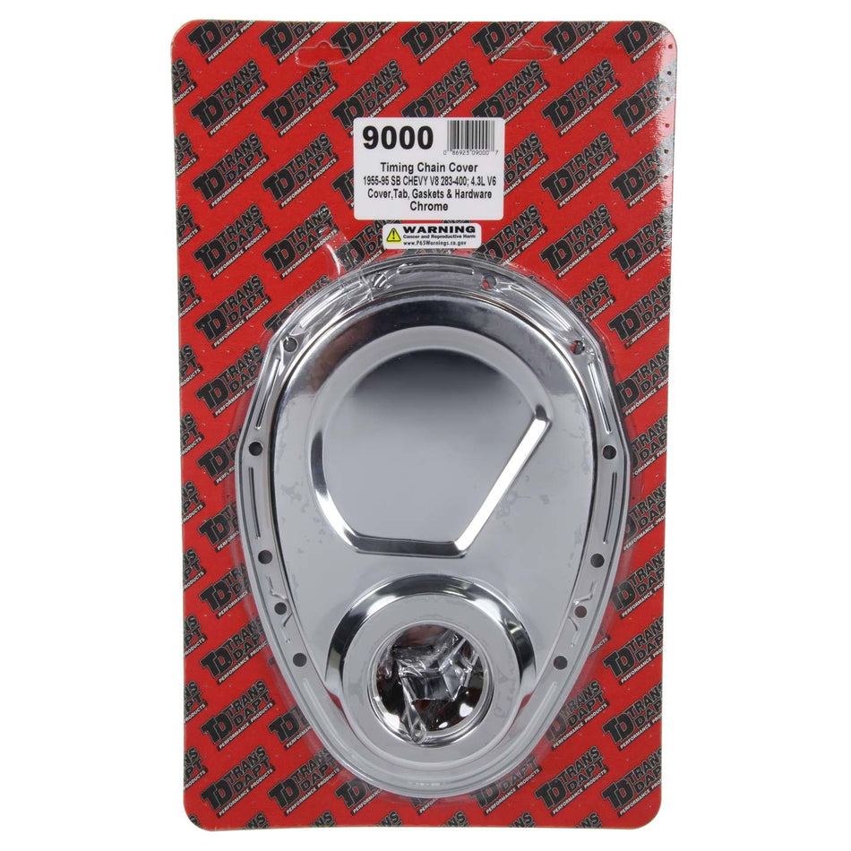 Trans-Dapt 1-Piece Timing Cover - Timing Tab - Chrome - Small Block Chevy 9000